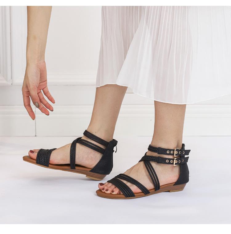 Sandales compensées été 2024 pour femmes Nouvelles Europe et États-Unis à bout ouvert Chaussures pour femmes à semelle épaisse sandales romaines croisées souples