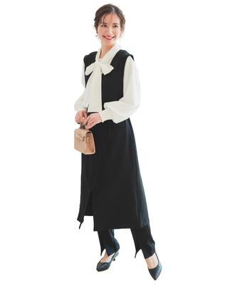 Mom Suit 5-teiliges Set 2-Wege-Weste Kleid Bluse Hose Abschlussfeier Eingangszeremonie M Schwarz [Kobe Lettuce] [Zeremonie] [X492]