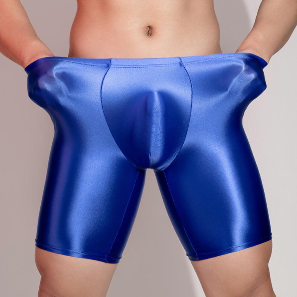 Men Sports Gym Boxer Shorts Shiny Glossy Leggings Boxers Tight Fitting Underwear Stretch Long Boxershorts Man U Convex Underpant