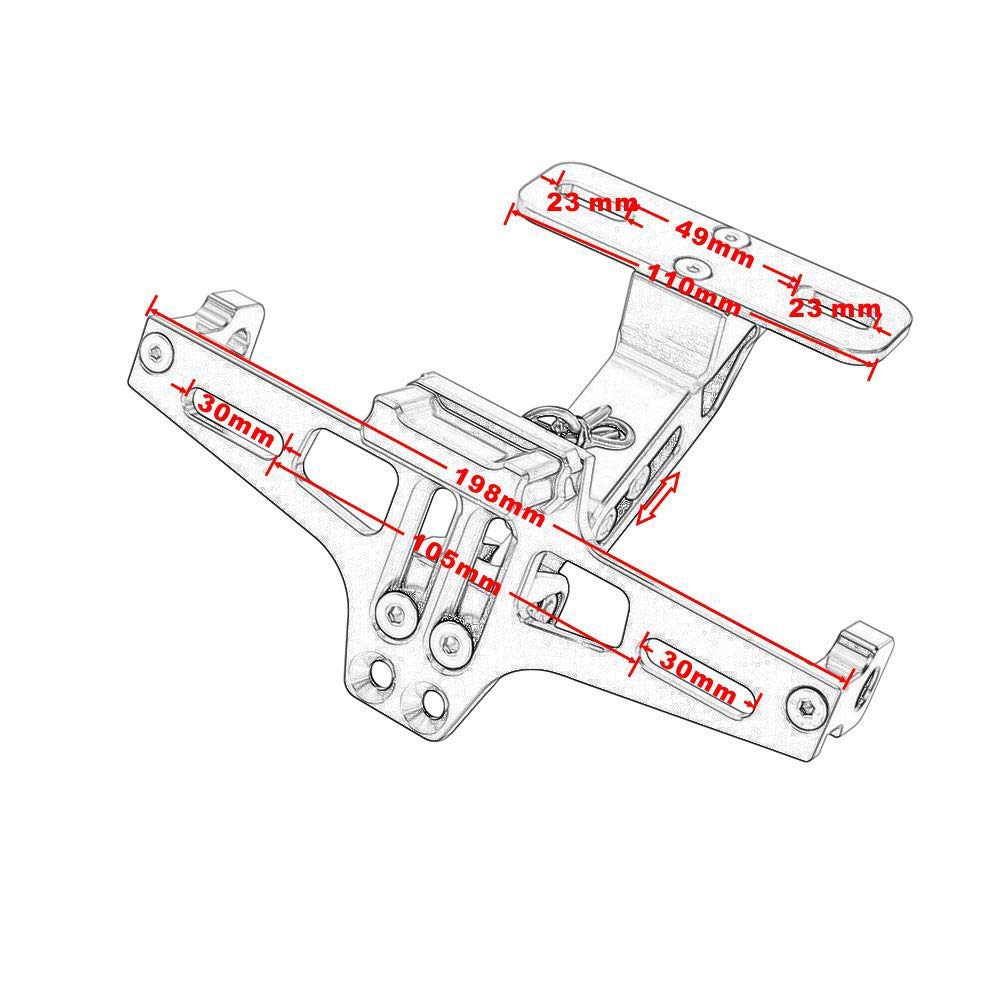 Karun Universal Motorcycle LED Light Rear License Plate Holder Adjustable Fender Eliminator Bracket for Yamaha for Kawasaki Ducati (Orange)