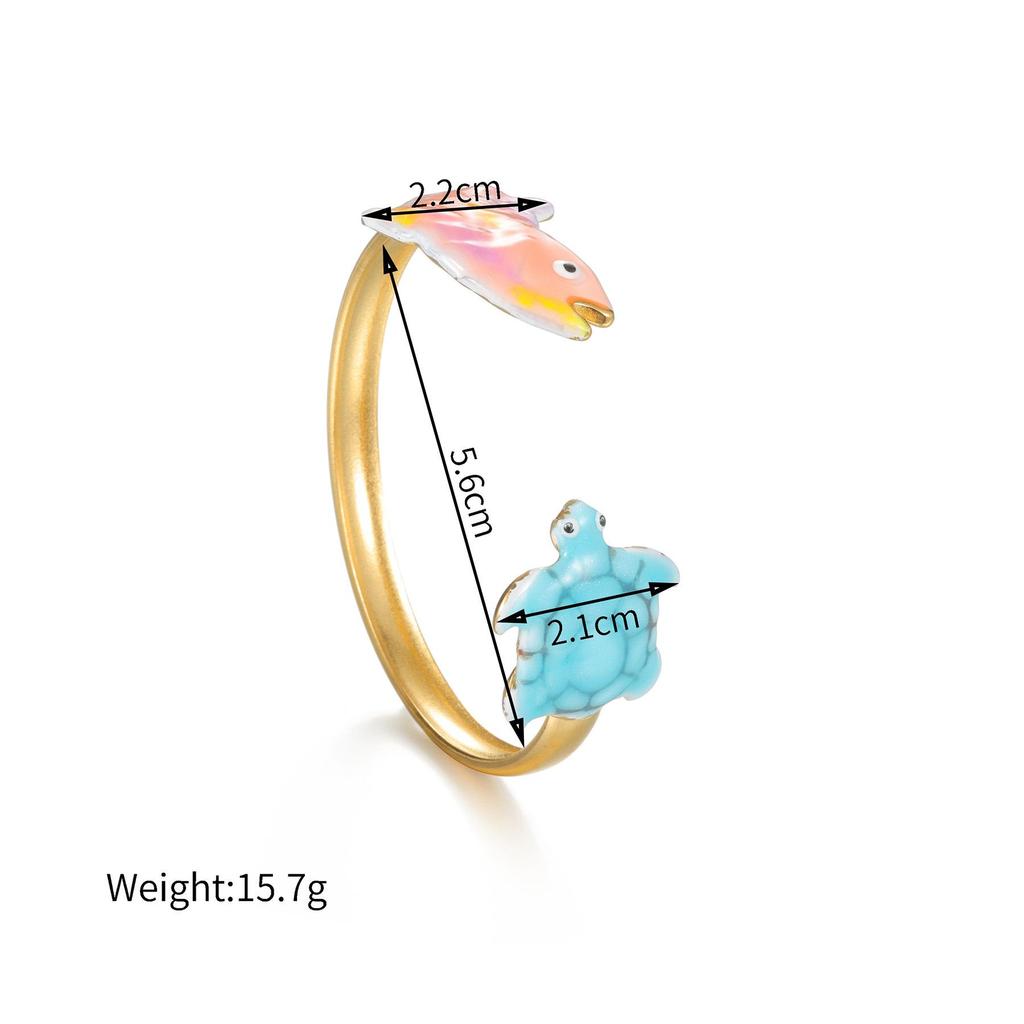 Neues Emaille-Armband im Ozean-Stil mit Fisch & Muschel Offener Armreif Trend