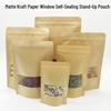 Frosted Kraft Paper Stand-Up Pouch for Grains, Nuts, Tea, and Food Packaging.