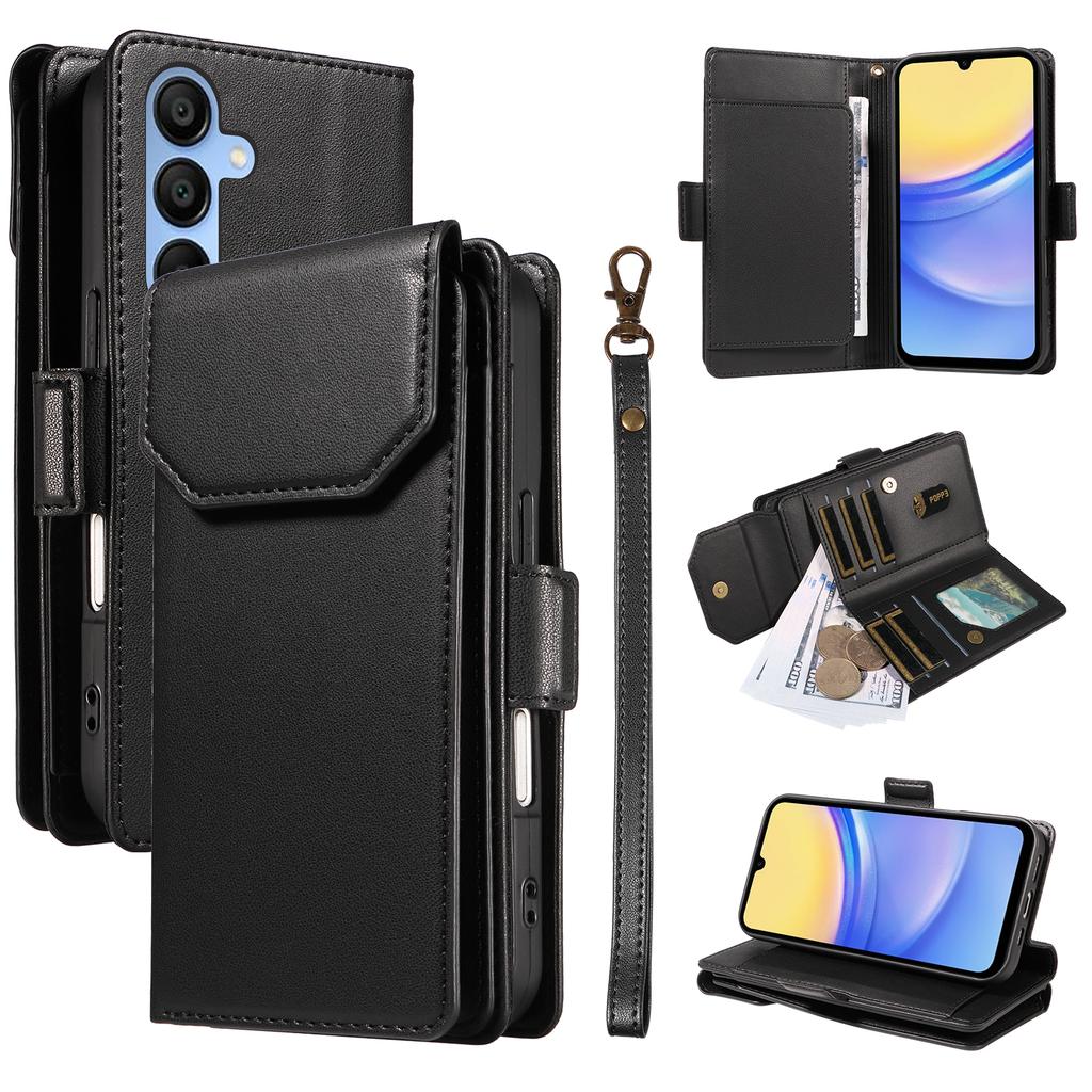 For Samsung Galaxy A15 5G/A15 4G Case with Multi-Card Holder and Strap PU Leather Phone Cover Stand