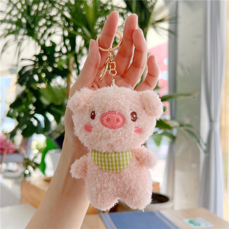 [Qiubaoll] Cute Animal Keychain Chicken Pig Rabbit Bear Lion Plush Bag Charm Fluffy Bag Decoration Stylish Birthday Present Gift