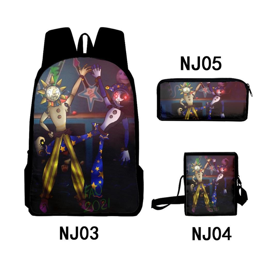 3Dsundropfnaf Backpack Student School Bag Crossbody Bag Pencil Bag Three-Piece Trend