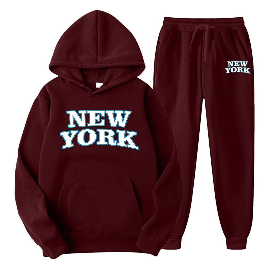 Fato de Treino Esportivo Casual de Duas Peças Estampado Solto com Capuz para Homem e Mulher