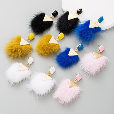 Women's Earrings Vintage Alloy Oil Dropping Color Hair Ball Temperament Premium Bohemian Drop Earrings
