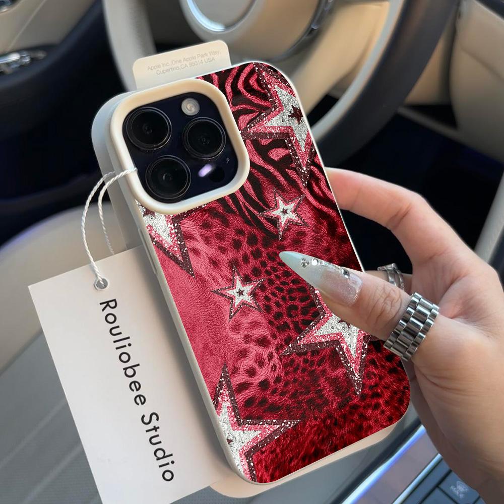 HOT Luxury Red Leopard Print Star Lichee Leather Pattern Phone Case For Redmi Note 14 13 12 11 10 9 8 Pro Plus 4G 5G Cover