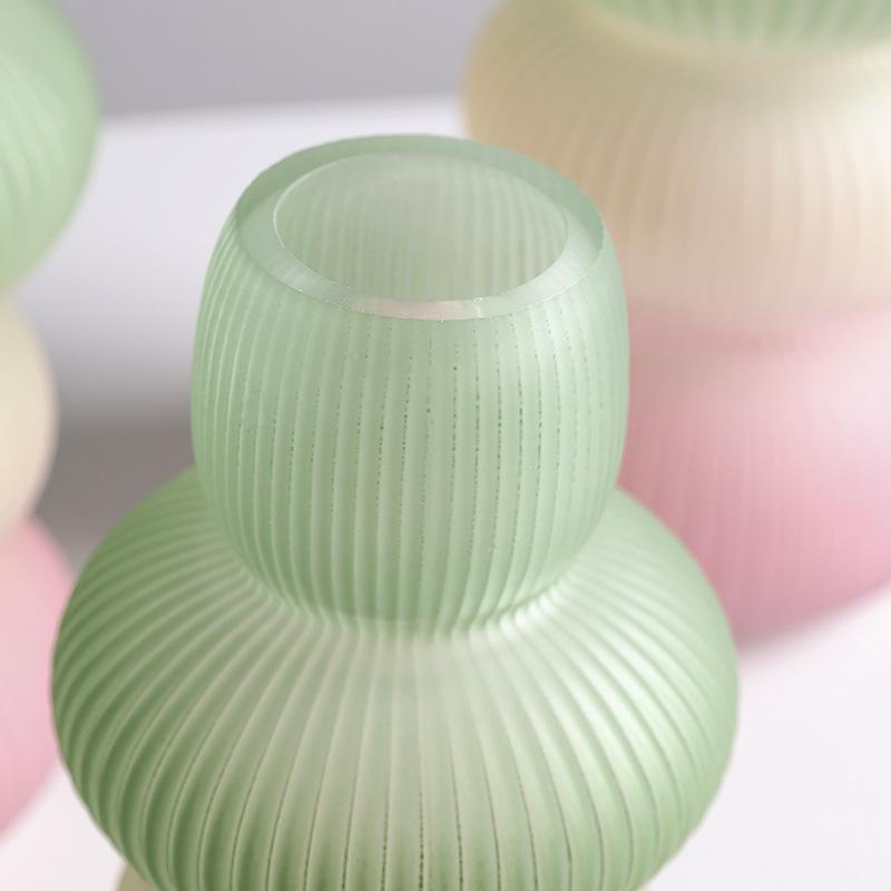 Glass Vase Pebble Geometric Striped Gradient Colored Flowerpot Flower Vase Terrarium Home Decoration Accessories