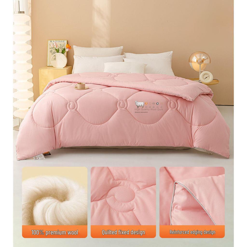 100% Pure Wool Thick Winter Quilt for Dorms – Warm Cashmere, Cotton, Spring & Autumn Use