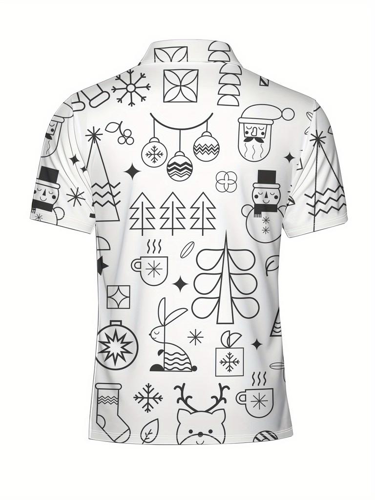 Herre Polo T-skjorte med Krave og Knappelukking - Helkropps Juleprint Knappelukking foran Egnet for Dater, Strandferier, Maskin