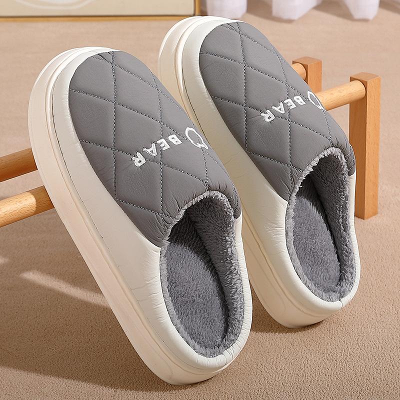 Home cotton slippers winter large size indoor household winter waterproof plush warm cotton drag winter