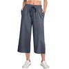 Pantaloni da donna a vita alta con nodo regolabile, fluidi in cotone e lino, gamba larga