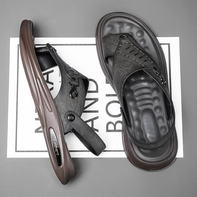 

Модные летние новые мужские повседневные удобные шлепанцы для отдыха на природе пляжная обувь мужские дышащие сандалии британские кожаные сандалии 39 серый