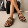 Fashion Ladies Shoes 2025 Open Toe Women's Slippers Fashion Leopard Print Casual Sandals Summer Belt Buckle Plus Size Rome Flat Slippers