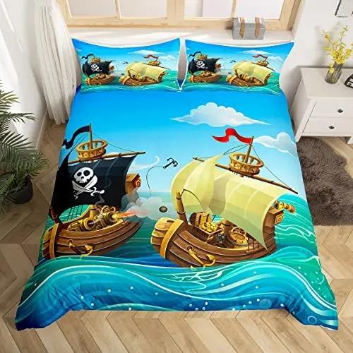 Sailing Ship Pattern Duvet Cover Set 3D Print Boat For Boys Teen Adult Bedding Set Polyester Comforter Cover Full King Twin Size