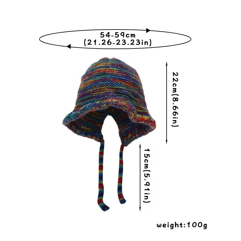 New Rainbow Striped Knitting Wool Beanie Hat Women Girl Winter Warm Crochet Ear Protection Cap Korean Ski Snow Windproof Bonnet
