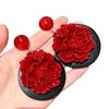 Eleganti Orecchini Peonia Rossa - alla Moda Stile Hong Kong con Petali Rossi in Legno Esagerati