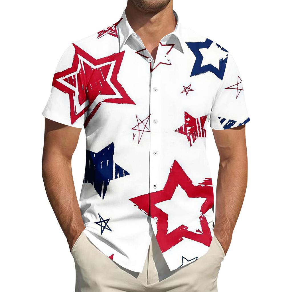Men's Independence Day Printed Collared Top Men's Casual Sports Short-Sleeve Shirt