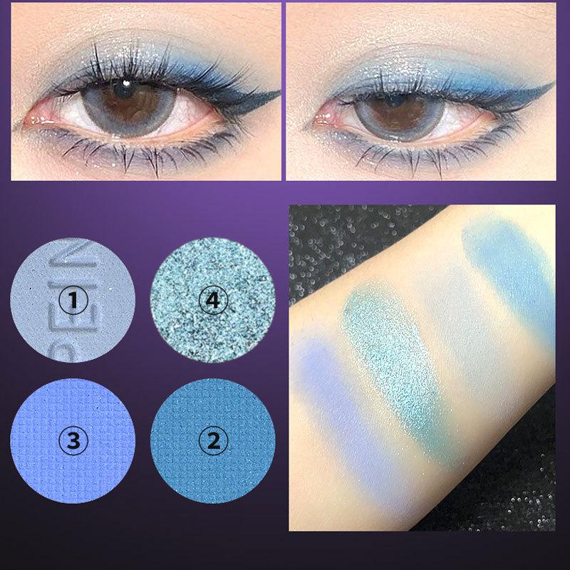 4 barvy Punk Smokey Matte Glitter Eyeshadow Dlouhotrvající třpytivé oční stíny Paletka make-upu Cool Toned Black Blue Eye Pigment