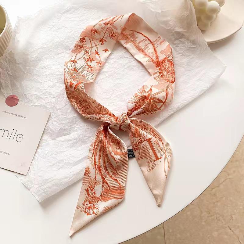 Small White And Tender Green Silk Scarf For Women, Thin Streamer, Headband, Hair Tie, Bag Decoration Long