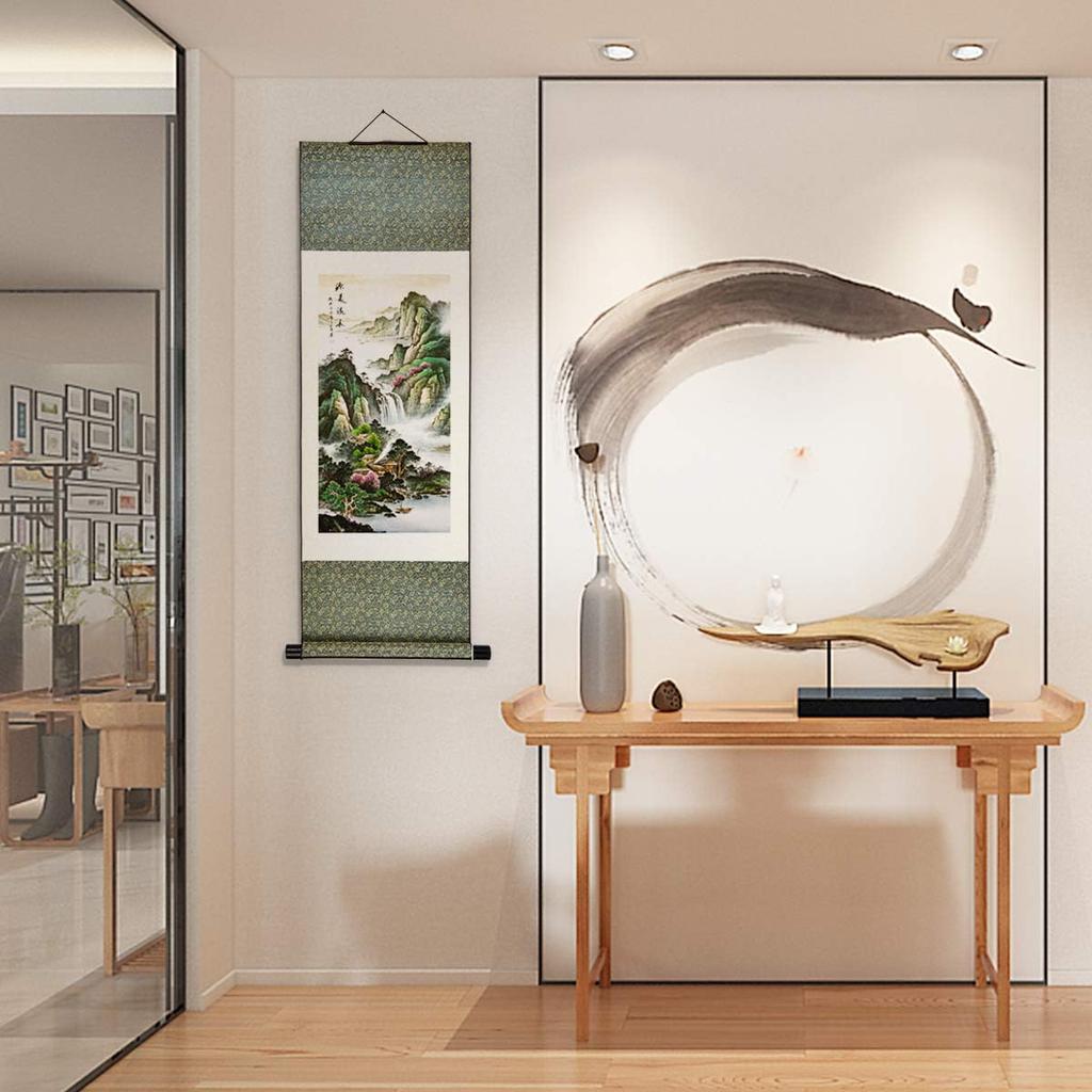 lanermoon Lanermoon Chinese Tradditional Landscape Silk Scroll Painting,Mountain and Waterfall Modern Hanging Paintings for Office Living Room