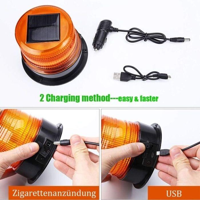 12V solaire/USB voyant d\'avertissement LED gyrophare aimant voyant clignotant pour voiture Auto camion sans fil super lumineux