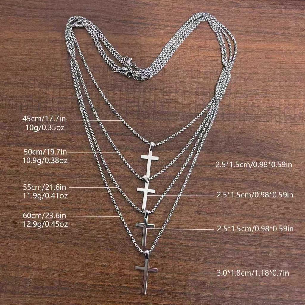 Elegant Grand Fade-Resistant 2.5 Square Pearl Stainless Steel Cross Necklace with Hand-Polished Mirror Finish