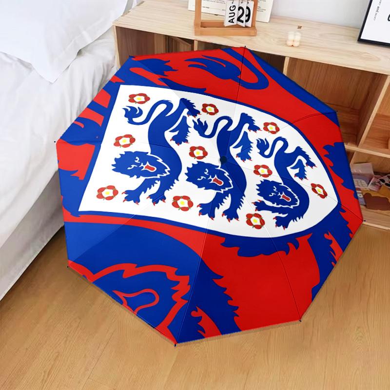1 Stück England Fußballwappen Aufdruck Regenschirm Faltbarer Regenschirm, Automatischer Regenschirm 8-Rippen für Reisen, Camping Fan Geschenke Weihnachtsgeschenke
