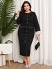 Middle East Houndstooth Long Sleeve Plus Size Round Neck Dress