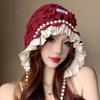 Hand-knitted Knitted Pearl Lace Beanies Breathable Fringed Hollow Flowers Hat Soft Bohemian Style Crochet Hat