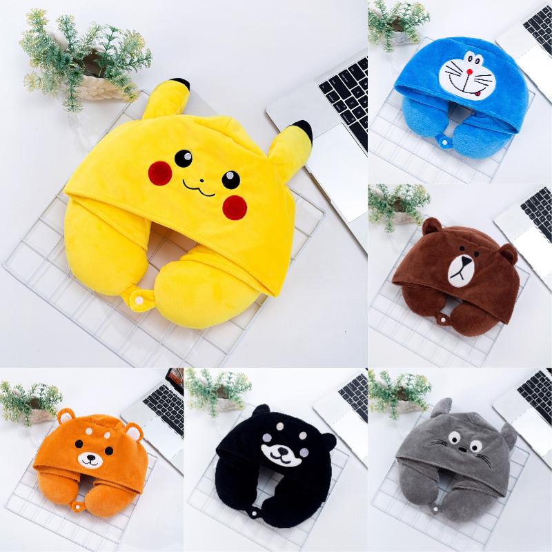 U Shaped Cartoon Neck Pillow Hooded Memory Foam Embroidery Multicolor Girls Gift