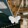 Unique Butterfly Pendant Necklace with Small Size Brushed Texture for Collarbone Chain Sturdy Copper Craft