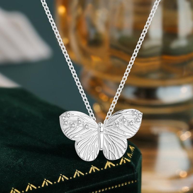 Unique Butterfly Pendant Necklace with Small Size Brushed Texture for Collarbone Chain Sturdy Copper Craft