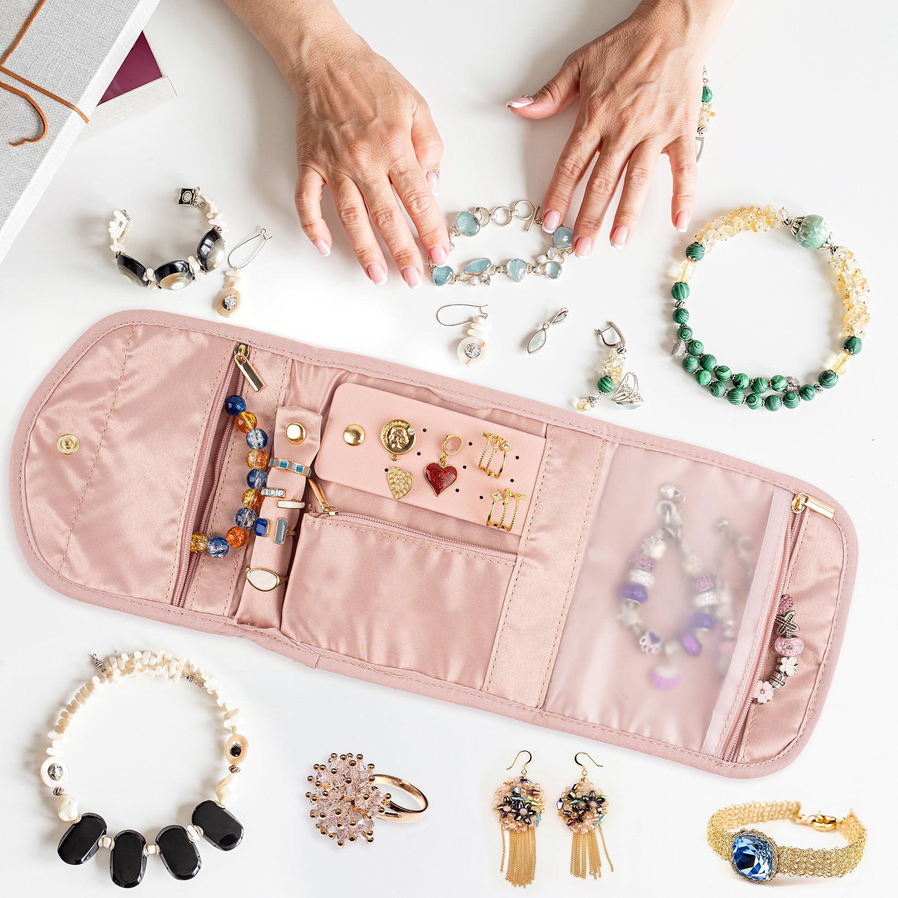 

1 шт. Рулоны для ювелирных изделий для путешествий, складной органайзер для ювелирных изделий, рулон для хранения ювелирных изделий для колец, сережек, ожерелий, браслетов