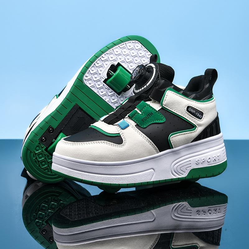 Children's runaway shoes Boys' double-wheel invisible sneakers Girls' rotating button running medium and large