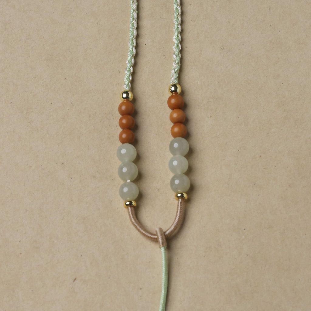 Handmade Woven Ruyi Jadeite Pendant Necklace with Four-Strand Cord