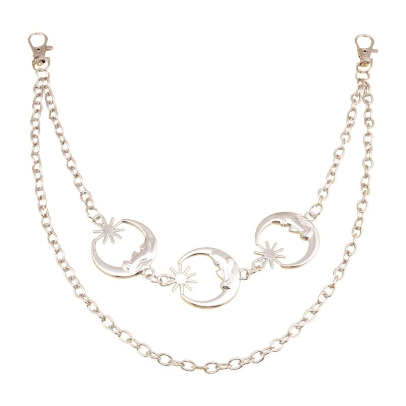 

Metal Skirts Pants Chain Rock Double Layer Dangle Chain Sun/Moon Pendant Waist Chain Pocket Chain for Women Girls Gift 1
