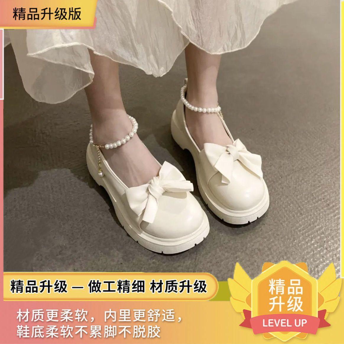 

Туфли Мэри Джейн на высоком каблуке с грубым каблуком и бантом, женские однотонные туфли 2024 года, весна и осень, новые модные маленькие кожаные туфли 40