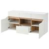 140*40*70cm Wohnzimmer Sideboard mit 4 Schubladen, Schrank mit zwei Fächern, Hochglanz Sofa Beistellschrank mit LED-Beleuchtung, Weiß + Holzfarbe