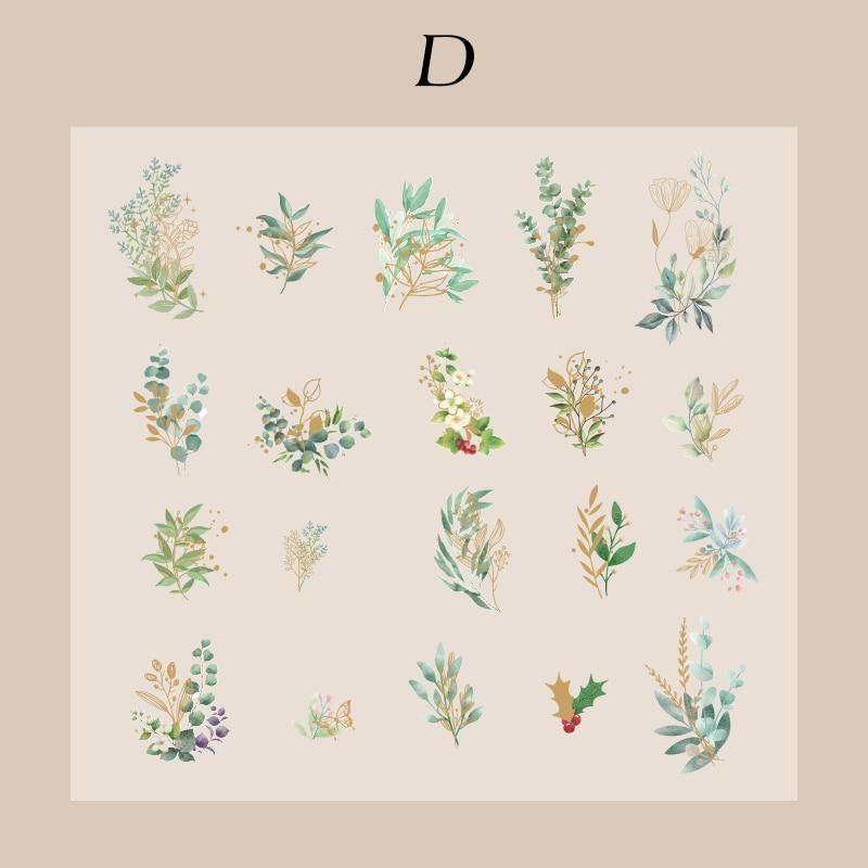 40Pcs/Bag Aesthetic Flower Stickers Pack Fresh Plant Hand Account DIY Material Decorative Stationery Stickers