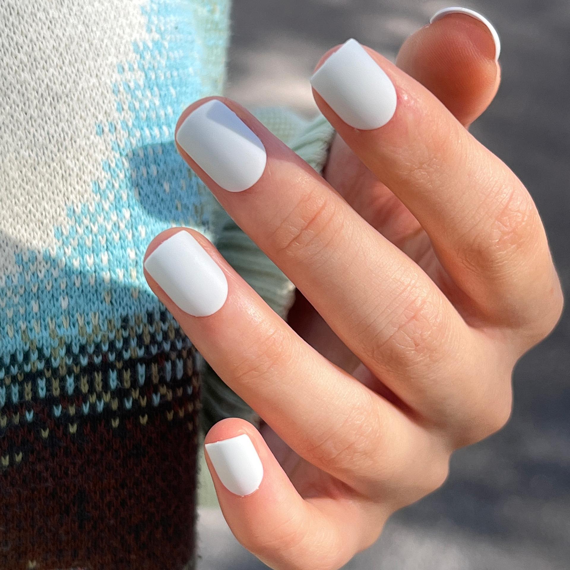 Frosted Detachable Wearable Nail Solid Color Style Nail Patch Square Factory Straight Hair Wearable Nail Patch Glue type