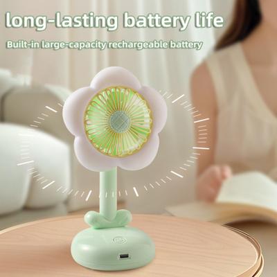 Kleiner Tischventilator mit Bürstenmotor Starker Luftstrom Geräuscharm USB Wiederaufladbar Blumenförmiger Luftkühlventilator