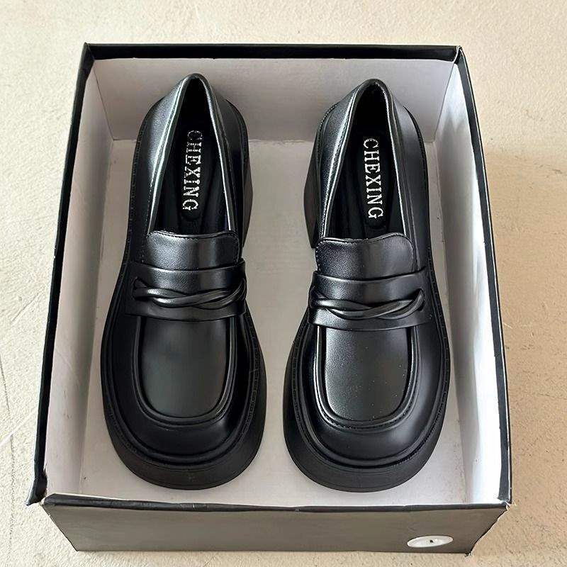 Slipper Damen Britischer Stil Herbst und Winter Samt Plateau Erhöhung Kleine Lederschuhe Dicke Ferse Mary Jane High Heels Übergröße Damen s