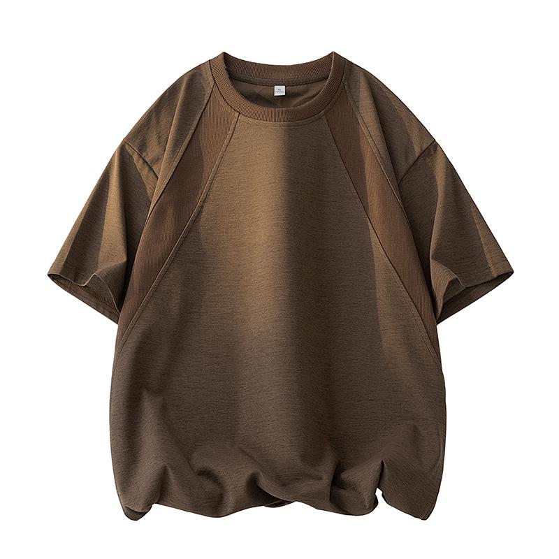 Spliced Line Short-sleeved Retro Round Neck T-shirt