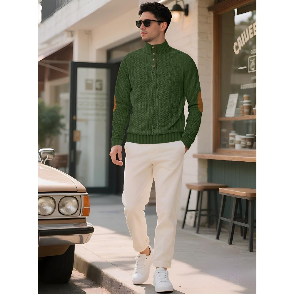 Herren Langarm Button-Down Stehkragen Sweatshirt mit Jacquard-Webart für lässige Sportbekleidung