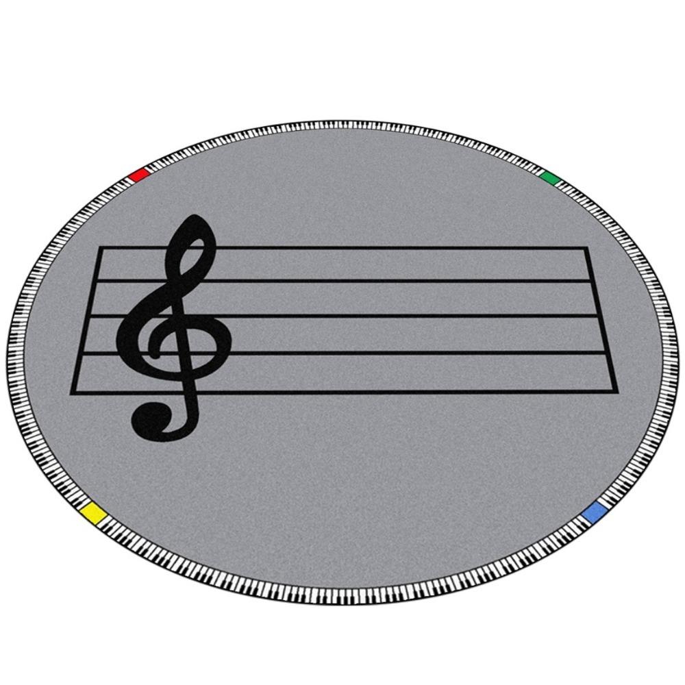 Musical Note Treble Clef Round Area Rug, Modern Music Room Non-Slip Floor Mat, Decorative Carpet for Bedroom Living Room Home