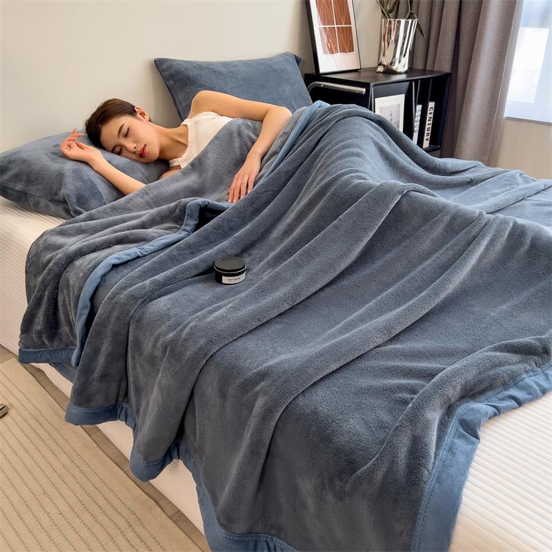 Double Layer Solid Color Milk Velvet Blanket Autumn Winter Thicken Warm Plush Blanket for Bed Sofa Single Double Thick Bed Sheet