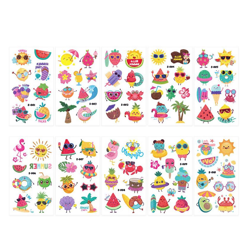 10pcs Glittering Tattoo Sticker Animal Shape Waterproof Glitter Temporary Tattoo Patch for Children 