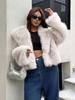Imitation fox fur fur fur coat  green fruit collar short furry coat cold and warm